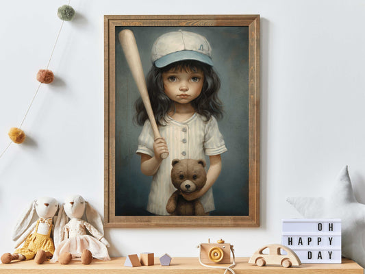 Vintage Sports Nursery Wall Art, Baseball Nursery Girls Bedroom Decor, Girls Room Decor, Little Girl Baseball Player,PRINTABLE Girl Wall Art