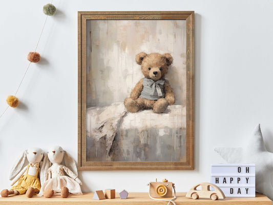 Rustic Nursery Decor, Bear Nursery Decor, Vintage Teddy Bear Print, Teddybear Painting, Baby Room Decor Neutral, PRINTABLE Nursery Wall Art