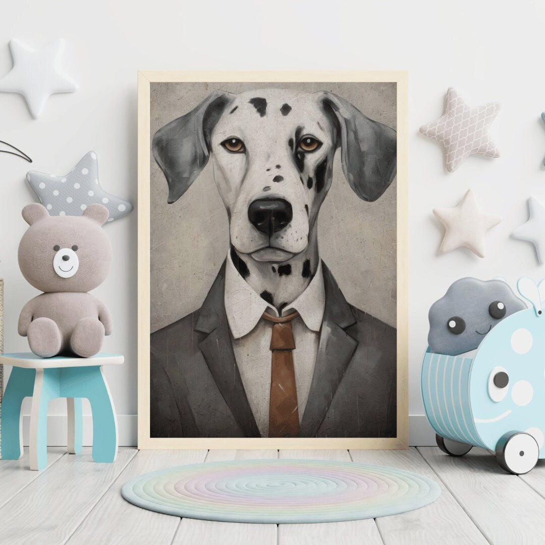 Dalmatian Art Print, Dalmatian Wall Decor, Dog Wearing Suit, Dalmatian Dog Portrait, Whimsical Dog Decor, PRINTABLE Dog Wall Art