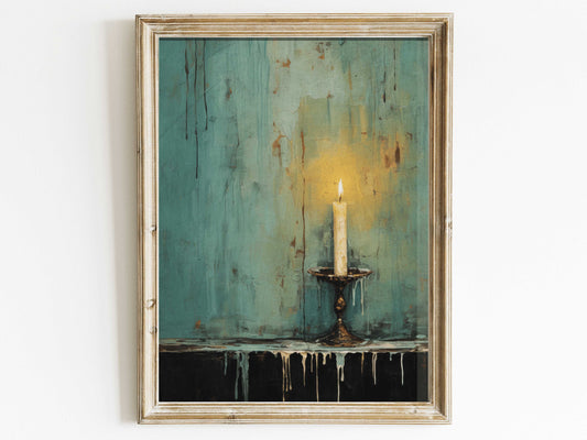 Vintage Wall Art, Candlelight Art Print, Farmhouse Decor, Rustic Country Home Decor, Minimalist Vintage Painting, Digital Printable Art