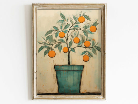 Vintage Botanical Wall Art, Orange Tree Print, Fruit Tree Art, >Mediterranean Decor, Rustic Country Home Decor, Digital Printable Plant Art