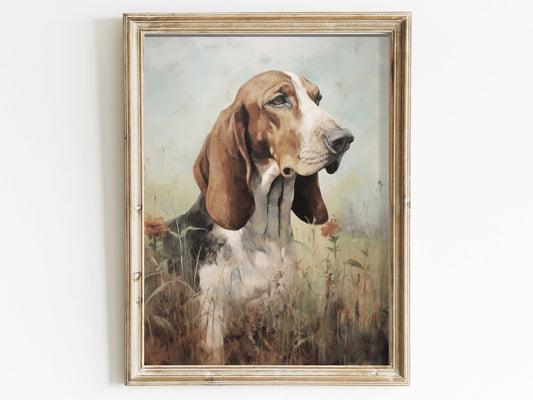 Vintage Dog Print, Basset Hound Wall Art, Gift for Basset Dog Lovers, Dog Portrait Painting, Basset Owner Gift, Digital Printable Dog Decor