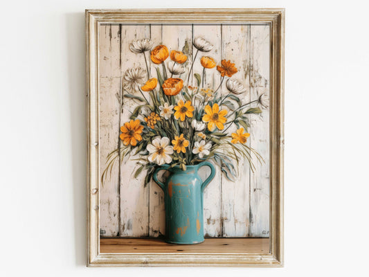 Vintage Floral Print, Flower Wall Art, Farmhouse Decor, Country Style Art, Wildflower Bouquet Print, DIGITAL Printable Rustic Home Decor