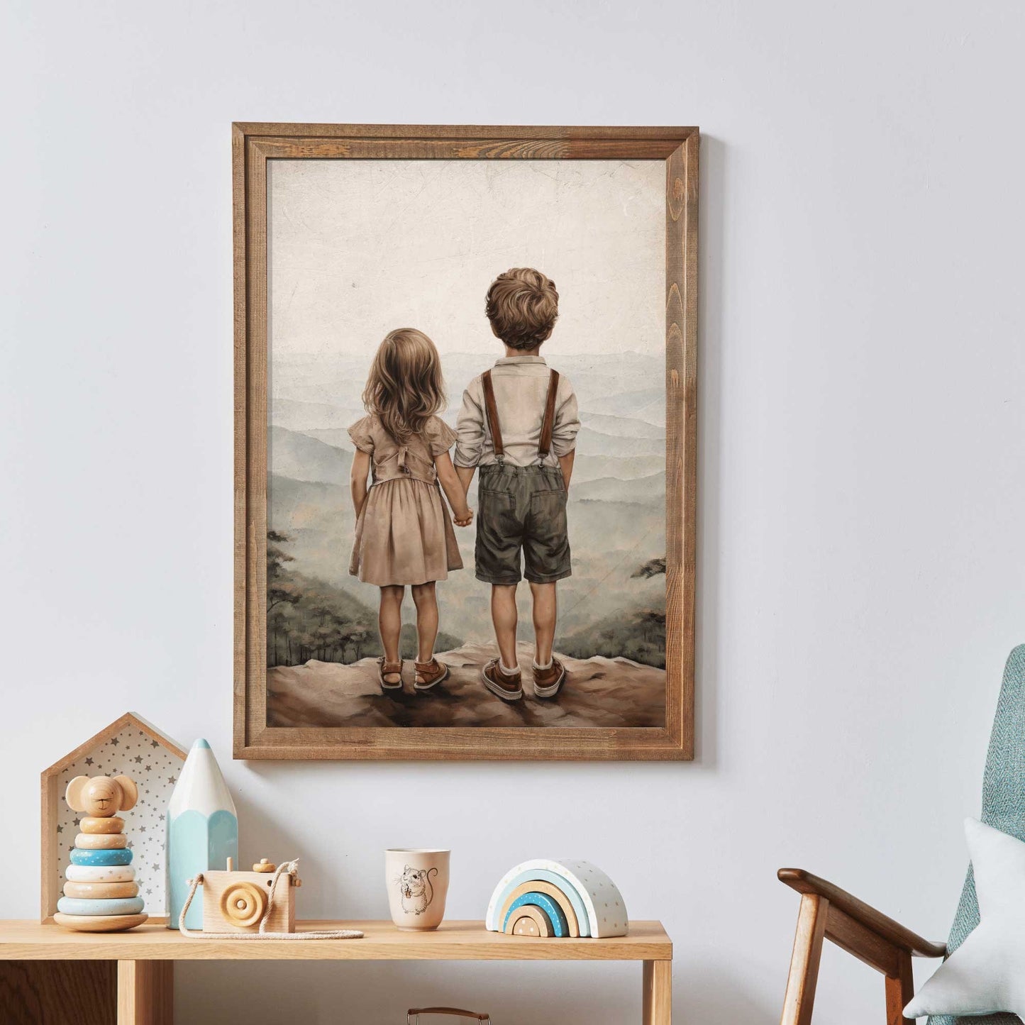 Brother and Sister Room Decor, Siblings Print, Nature Wall Art Kids, Boy & Girl Painting, Siblings Portrait, Printable Kids Wall Art