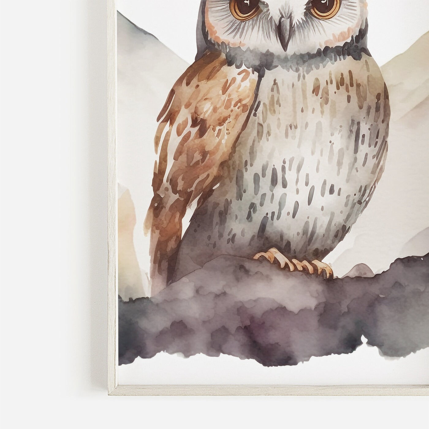 Owl & Mountain Wall Art Set, Boho Style Owl Watercolor Prints, Set of 3, Bird Animal Nursery Decor, Nature-Inspired Digital Printable Art