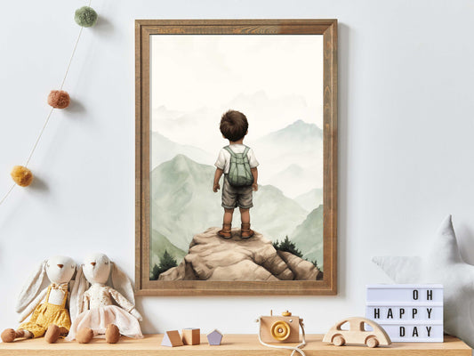 Adventure Boy Toddler Decor, Vintage Nursery Mountain Wall Art, Hiking Boy's Art, Perfect for Boys Bedroom & Playroom, Digital Printable Art