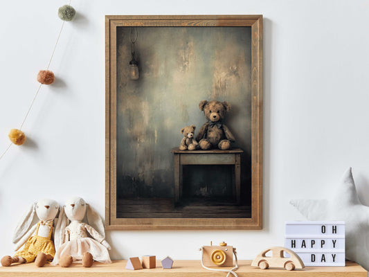 Teddy Bear Nursery Decor, Animal Kids Bedroom Art, Rustic Nursery Decor, Vintage Painting, DIGITAL Printable Baby Room Decor Neutral