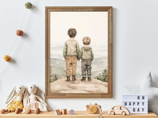 Brothers Room Print, Brothers Bedroom Decor, Boys Room Wall Art, Vintage Boy Adventure Art, Rustic Nursery, Printable Mountain Nursery Decor