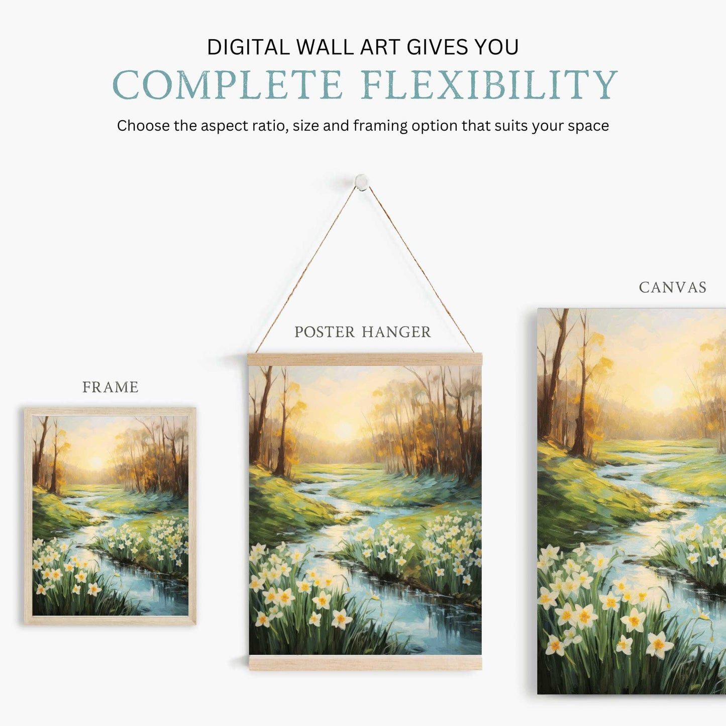 Daffodil Painting, Daffodil Flower Art Print, Landscape Wall Art, Vintage Wall Art, Flower Painting, PRINTABLE Nature Wall Art