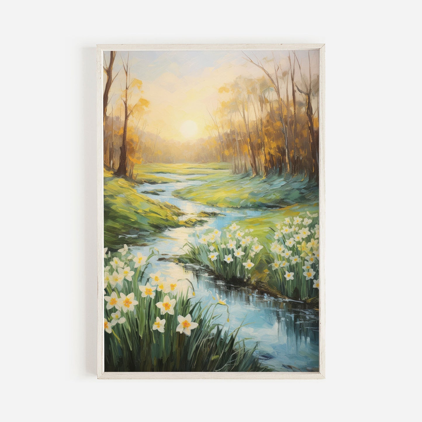 Daffodil Painting, Daffodil Flower Art Print, Landscape Wall Art, Vintage Wall Art, Flower Painting, PRINTABLE Nature Wall Art