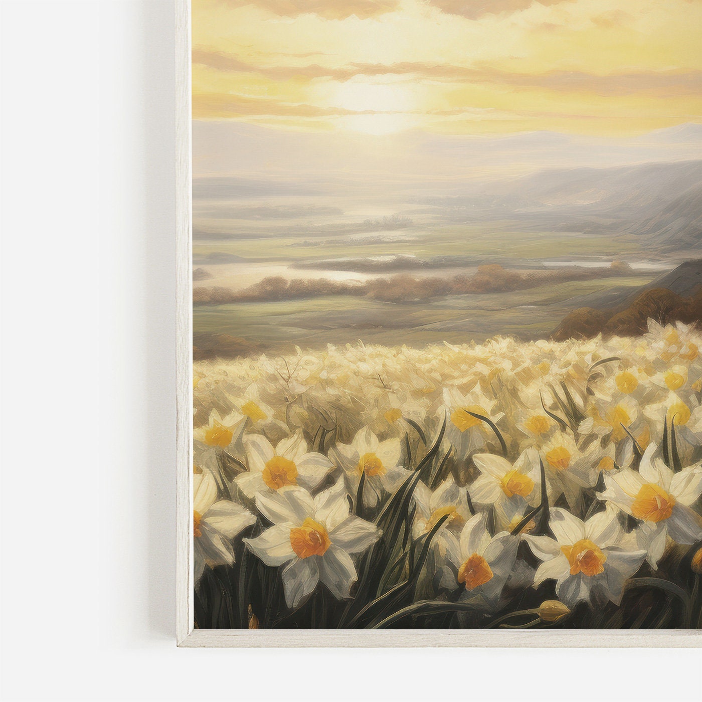 Daffodil Prints, Flower Landscape Wall Art, Set of 3, Countryside Daffodil Field, Vintage Nature Print, DIGITAL Printable Wall Art