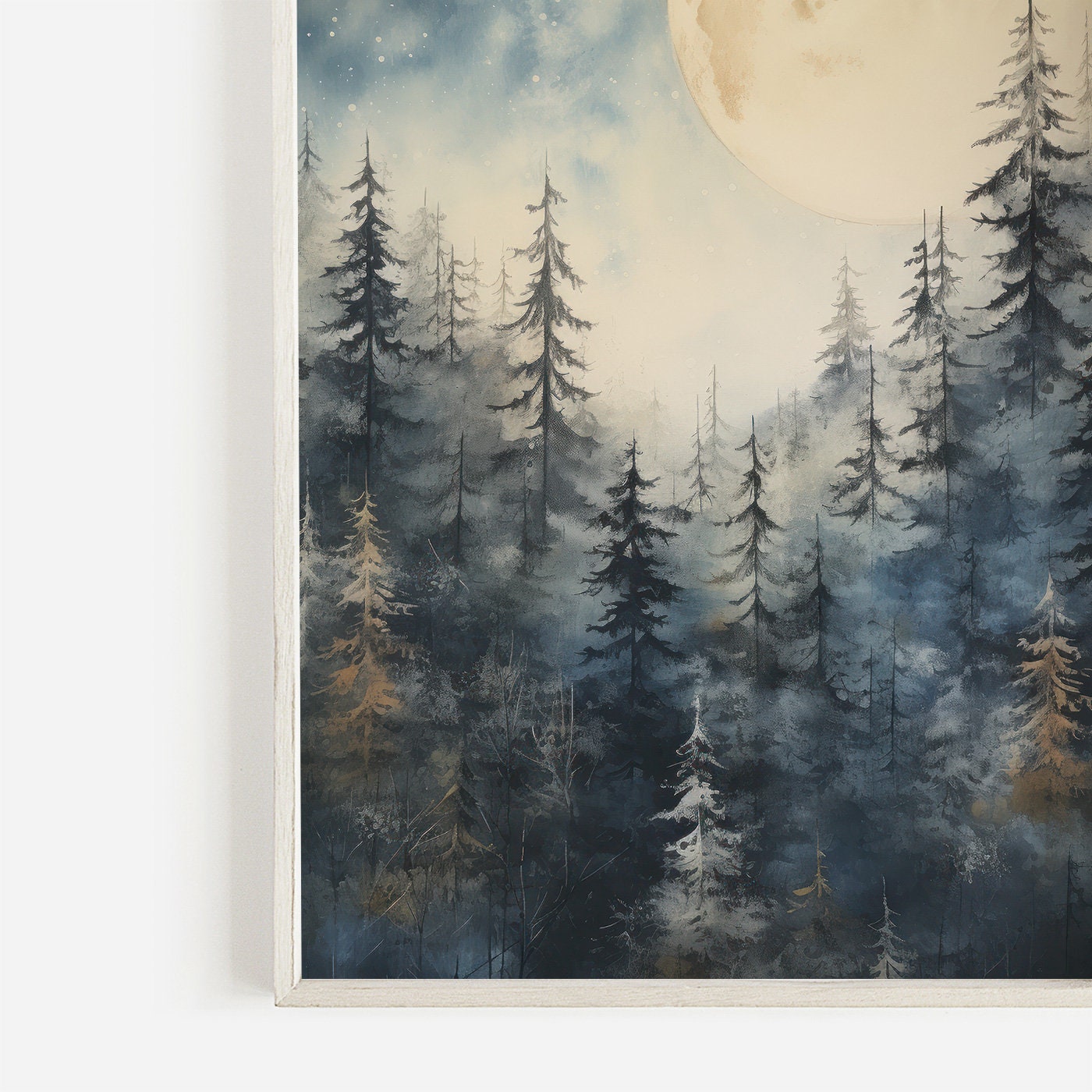 Moonlit Majesty: Vintage Watercolor Forest - Digital Dream Canvas