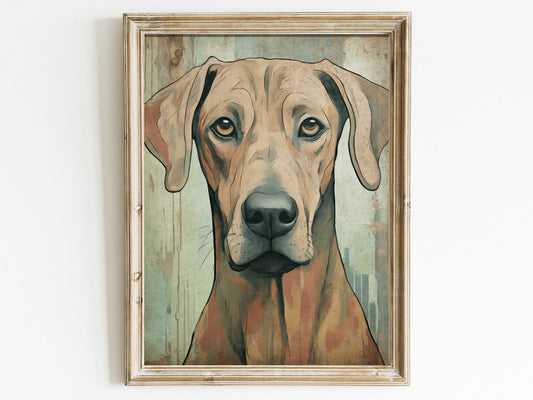 Rhodesian Ridgeback Art, Vintage Dog Decor, Dog Lovers Gift, Rhodesian Dog Painting, Rustic Dog Decor, Digital Printable Dog Wall Art