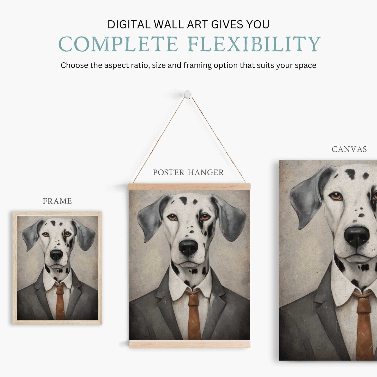 Dalmatian Art Print, Dalmatian Wall Decor, Dog Wearing Suit, Dalmatian Dog Portrait, Whimsical Dog Decor, PRINTABLE Dog Wall Art