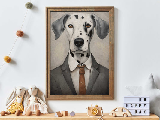 Dalmatian Art Print, Dalmatian Wall Decor, Dog Wearing Suit, Dalmatian Dog Portrait, Whimsical Dog Decor, PRINTABLE Dog Wall Art