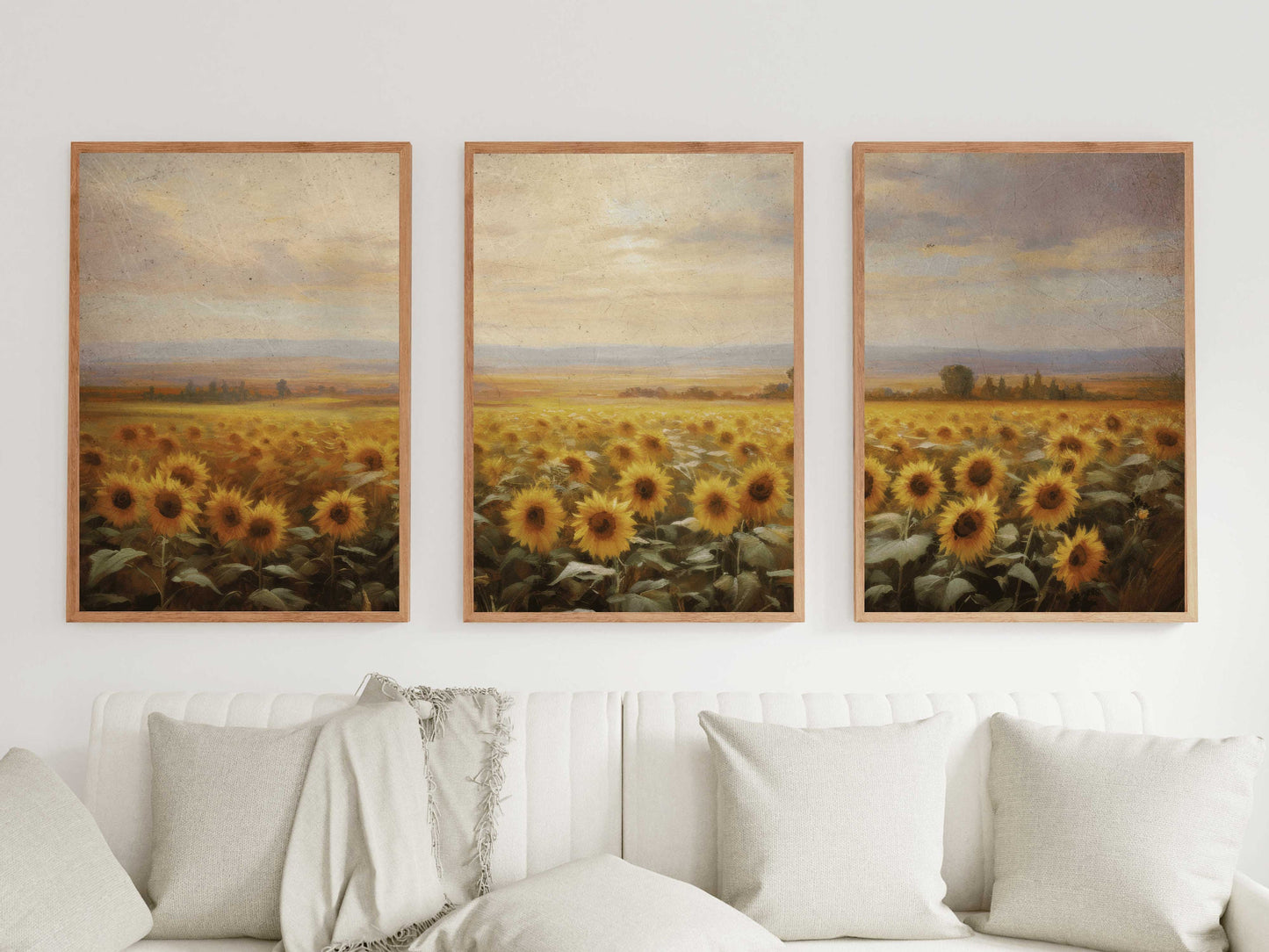 Breathtaking Sunflower Serenade: Vintage Landscape Trio to Brighten Your Day, Set of 3