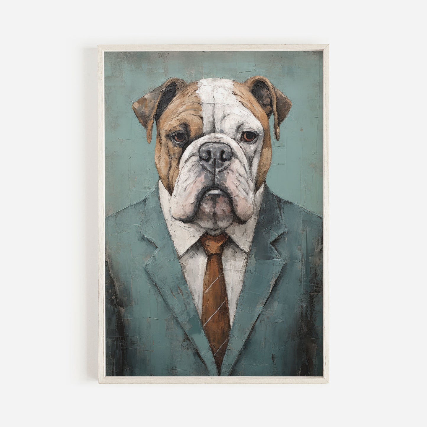 English Bulldog Art, Vintage Dog Print, Dog with Clothes, Bulldog Portrait, Rustic Dog Decor, DIGITAL Printable Funny Dog Wall Art