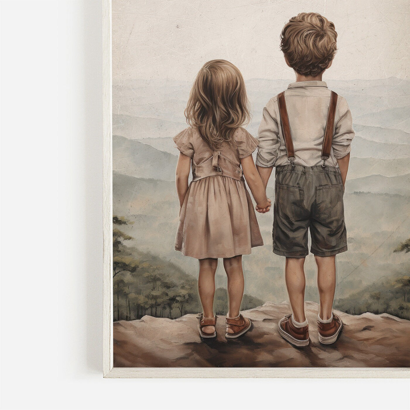 Brother and Sister Room Decor, Siblings Print, Nature Wall Art Kids, Boy & Girl Painting, Siblings Portrait, Printable Kids Wall Art