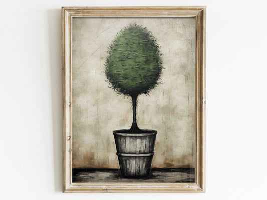 Vintage Botanical Wall Art, Tree Art Print, Plant Painting, Tree in a Pot, Rustic Home Decor, Topiary Art, Potted Tree DIGITAL Printable Art