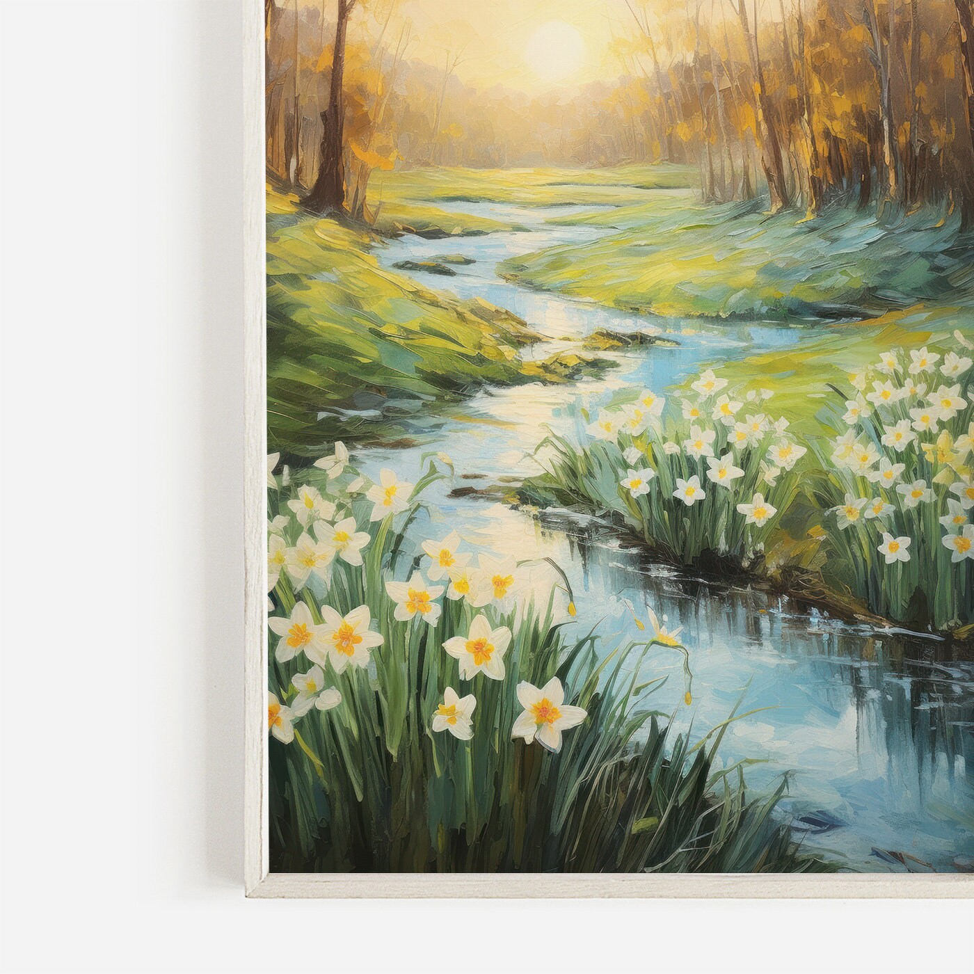 Daffodil Painting, Daffodil Flower Art Print, Landscape Wall Art, Vintage Wall Art, Flower Painting, PRINTABLE Nature Wall Art