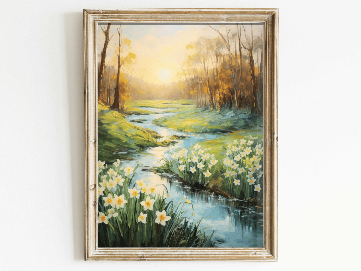 Daffodil Painting, Daffodil Flower Art Print, Landscape Wall Art, Vintage Wall Art, Flower Painting, PRINTABLE Nature Wall Art