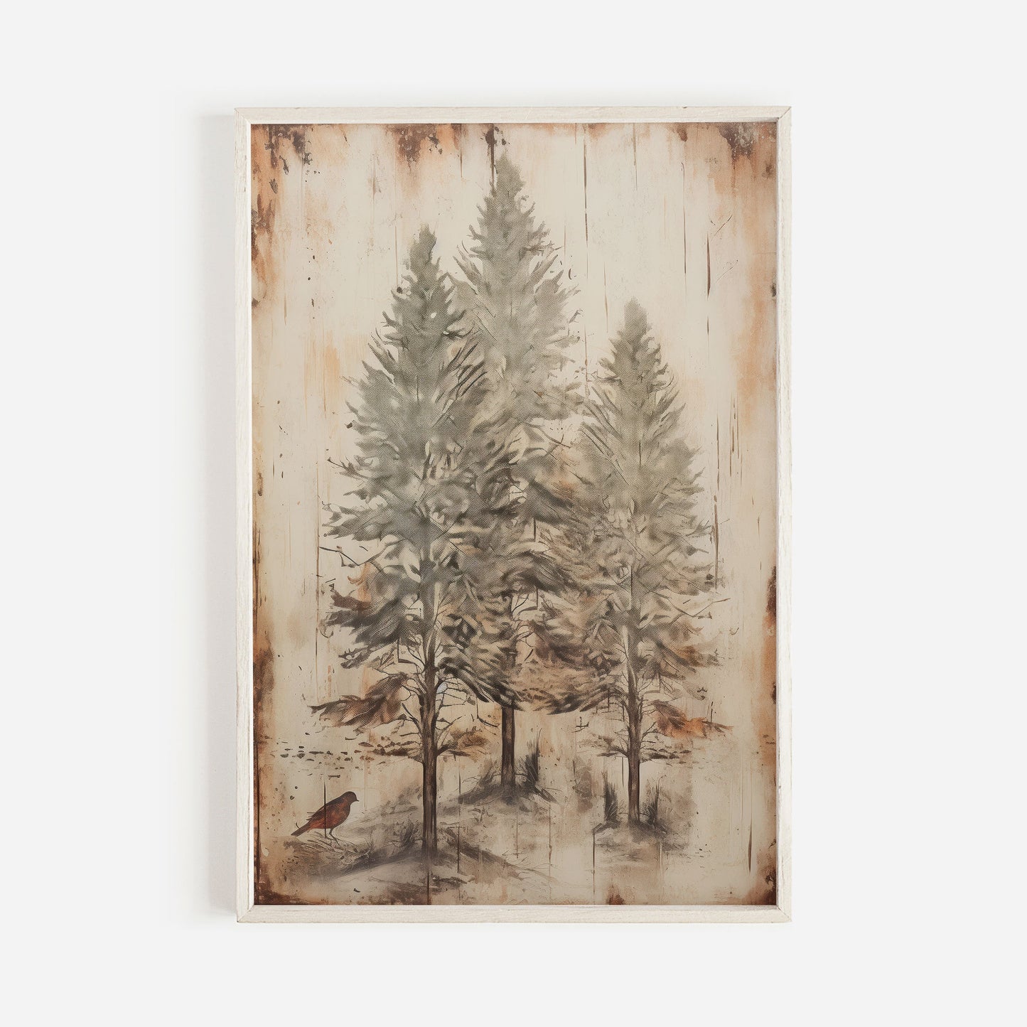 Spruce Tree Art, Vintage Forest Wall Art, Christmas Wall Art, Antique Tree Painting, Fir Tree Print, Printable Forest Art Print