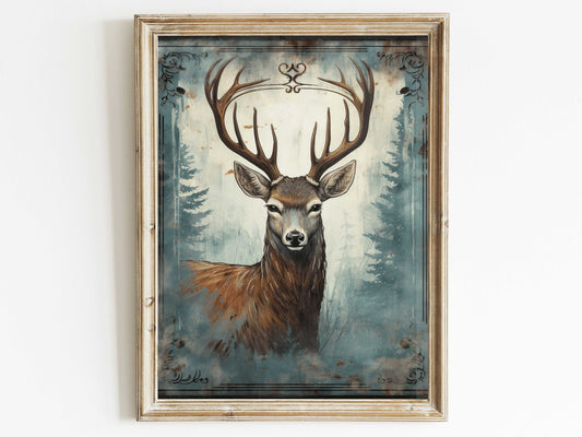 Deer Wall Decor, Forest Animal Print, Rustic Nature Print, Vintage Animal Art, Vintage Home Decor, Deer Hunting, Stag Print, Printable Art