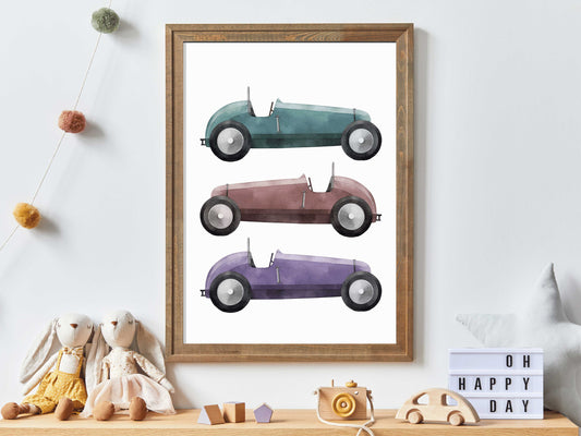 Vintage Racing Cars Nursery Wall Art, Vehicle Nursery Decor, Sports Car Nursery Print, Boy's Room Art, DIGITAL Printable Toddler Art Print