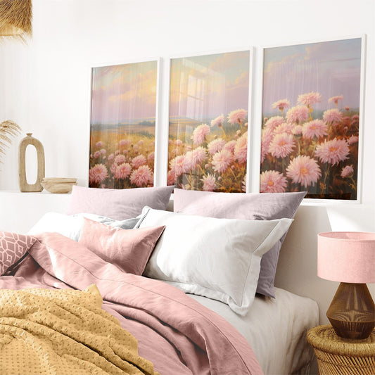 Chrysanthemum Chronicles: Countryside Bliss in Sunset Hues - Timeless Digital Wall Art