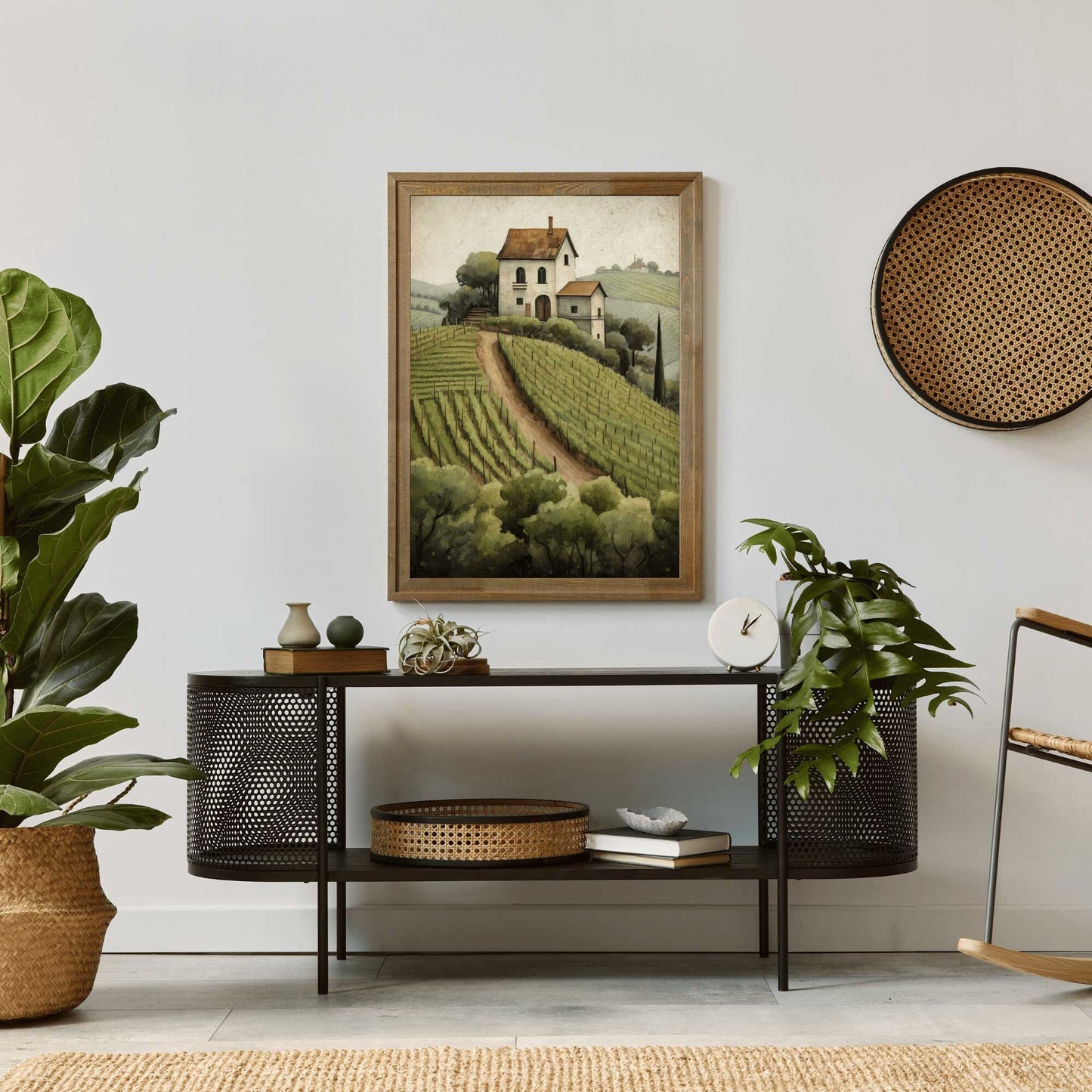 Vineyard Art Print, Mediterranean Wall Art, Rustic Vineyard Painting, French or Italian Countryside Landscape, DIGITAL Printable Country Art