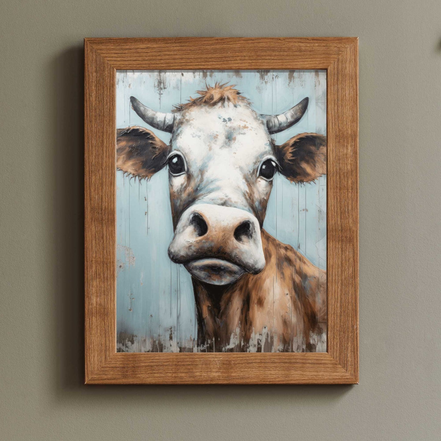 Vintage Bull Portrait, Whimsical Cow Wall Art, Rustic Farmhouse Decor, Unique Farm Animal Art Print, Digital Printable Homestead Art