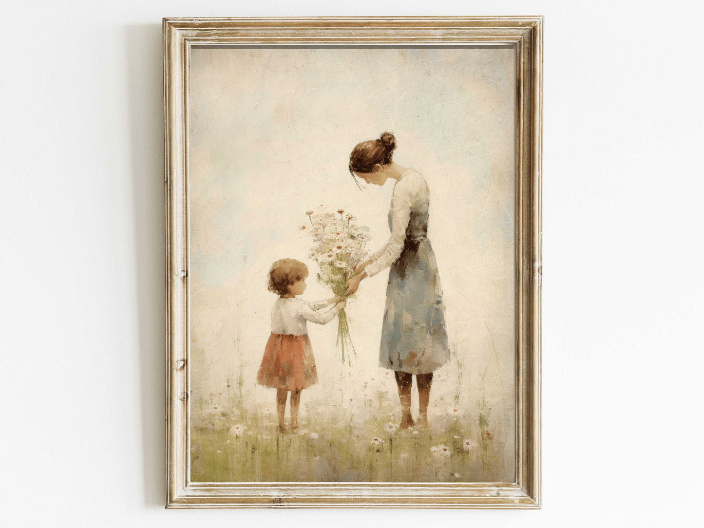 Mother Daughter Bond Wall Art, Girly Decor, Flower Painting, Gift for Mothers, Rustic Nursery Decor Girl, Vintage Digital Printable Wall Art