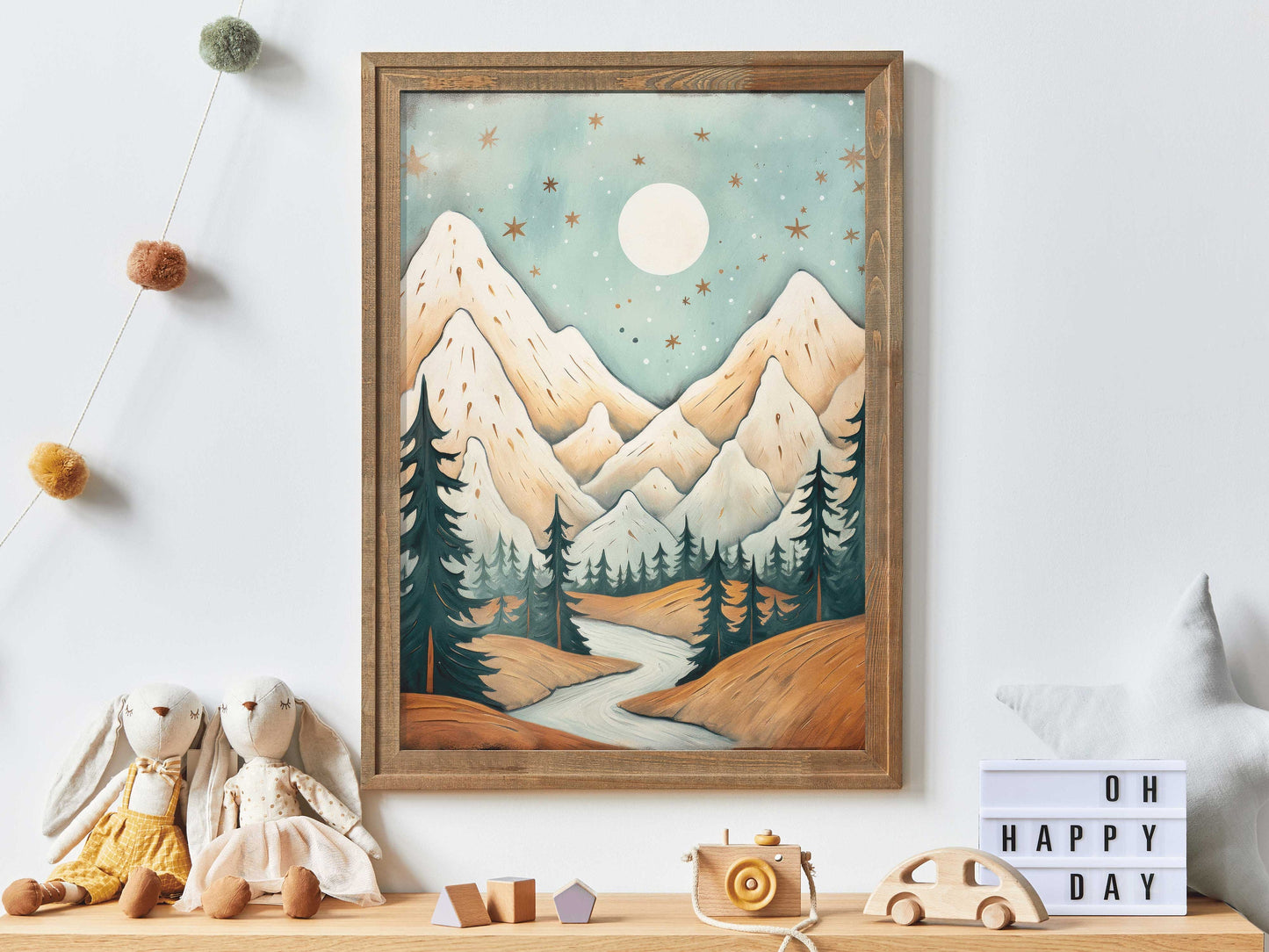Nature Nursery Decor, Mountain Nursery Wall Art, Landscape Painting for Kids Rooms, Vintage Mountain and Forest Art, DIGITAL Printable Art
