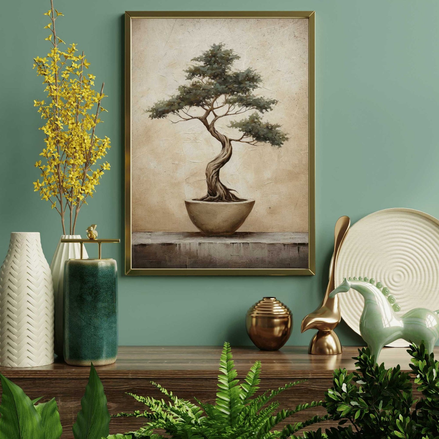 Bonsai Tree Print, Japanese Wall Art, Botanical Wall Art,  Vintage Floral Art Print, Japan Tree Painting, Tree in Pot, Digital Printable Art