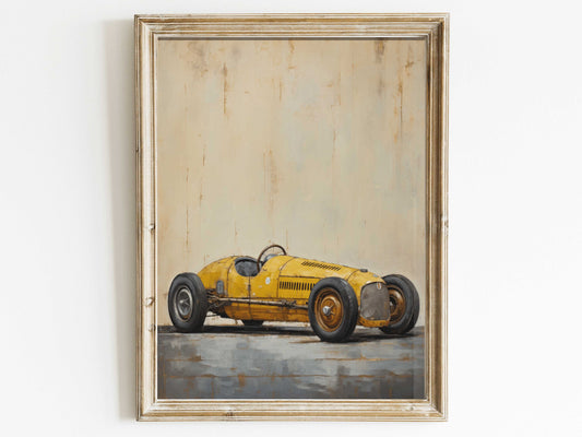 Yellow Vintage Racing Car Digital Art - The Ultimate Racing Aesthetic for Car Lovers - Customizable, High-Resolution, Distressed Wall Decor