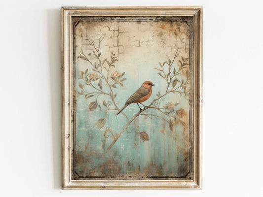 Bird Wall Art, Rustic Wall Decor, Nature Print, Vintage Botanical Home Decor, Bird in a Tree Print, DIGITAL Printable Animal Art Print