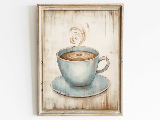 Coffee Art, Coffee Cup Print, Rustic Kitchen Decor, Vintage Wall Art, Distressed Wall Art, Rustic Wall Decor, Coffee Printable Digital Art