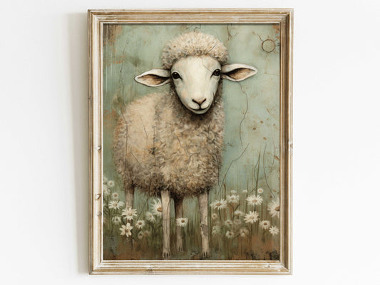 Sheep Wall Art, Vintage Animal Print, Farm Animal Art, Farmhouse Style Home Decor, Vintage Country Style Painting, DIGITAL Printable Art