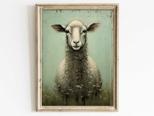 Sheep Wall Art, Vintage Animal Print, Farm Animal Art, Farmhouse Style Home Decor, Vintage Country Style Painting, DIGITAL Printable Art