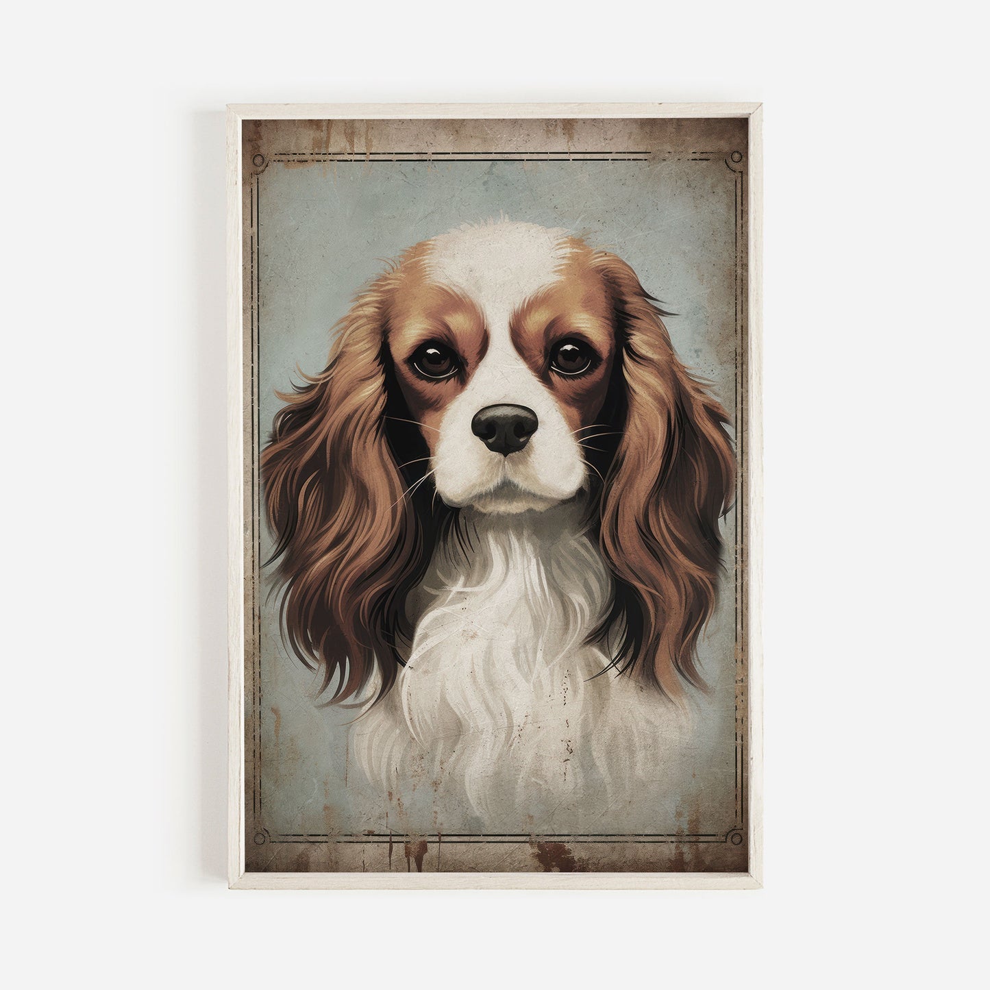 Cavalier King Charles Spaniel Print, Vintage Dog Wall Art, Rustic Dog Decor, Gift for Dog Lovers & Cavalier Owners, DIGITAL Printable Art