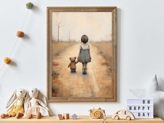 Rustic Nursery Decor Girl, Unique Vintage Style Nursery Decor, Kids Room Teddy Bear Decor, Cute Girls Bedroom Decor, DIGITAL Printable Art