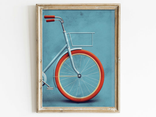 Vintage Blue Bicycle Art, Retro Bike Print, Minimalist Vintage Print, Cyclist Gift, Rustic Colorful Home Decor, DIGITAL Printable Wall Decor