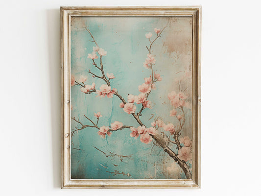 Vintage Floral Wall Art, Cherry Blossom Print, Rustic Floral Wall Art, Cherry Tree Branch Print, Farmhouse Home Decor, DIGITAL Printable Art