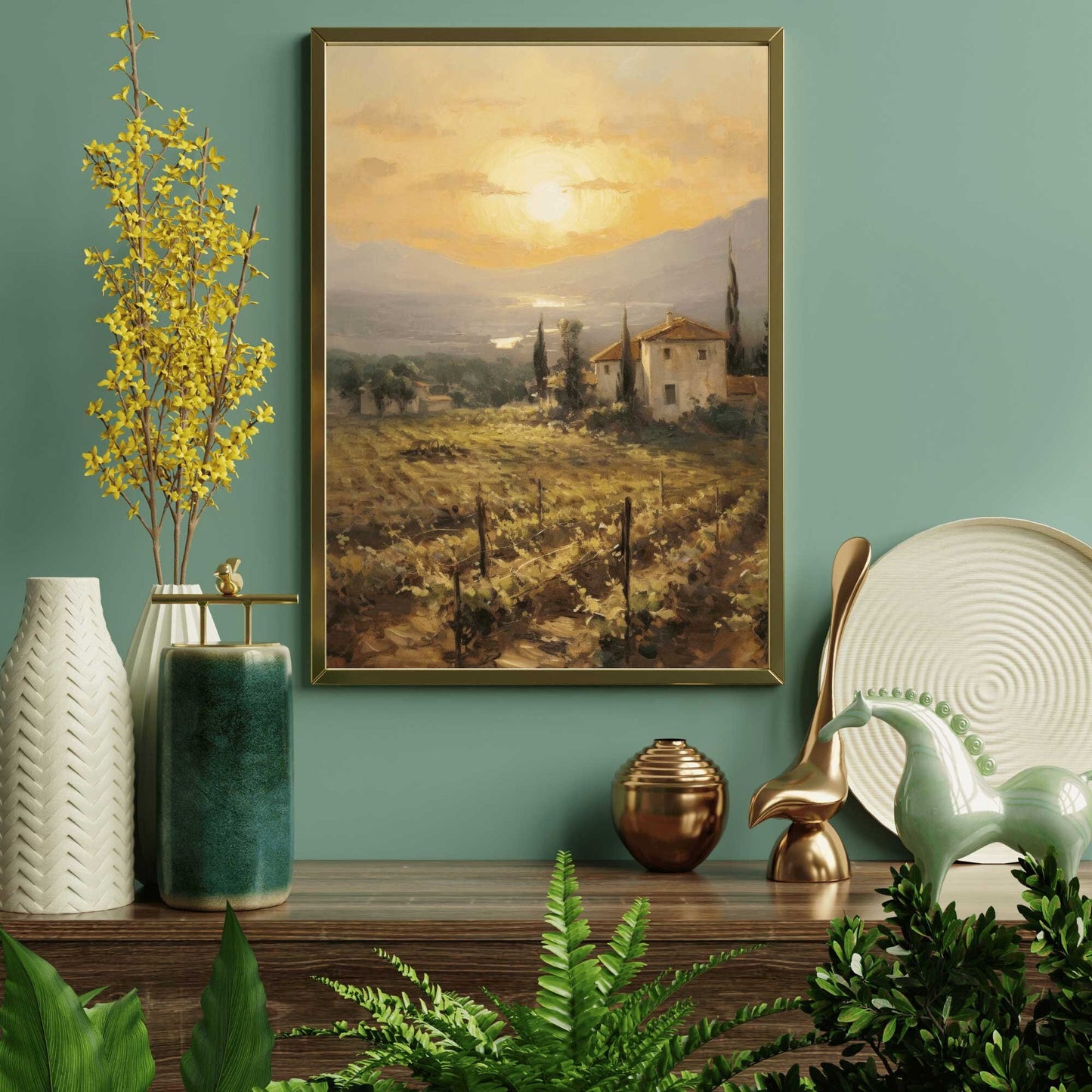 Vineyard Painting, Mediterranean Wall Art, Tuscany Italian Landscape Print, Rustic Nature Print, DIGITAL Printable Countryside Wall Decor