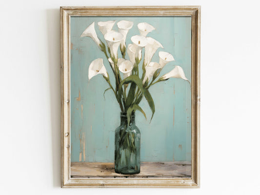 Calla Lily Wall Art, Vintage Floral Print, Flower Bouquet Painting, Rustic Floral Wall Decor, DIGITAL Printable Flower Wall Art