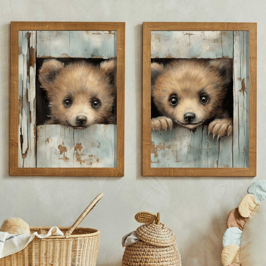 Rustic Animal Nursery Decor, Baby Bear Cub Prints, Set of 2, Bear Wall Art,Nursery Baby Animals, Unique Nursery Decor, DIGITAL Printable Art