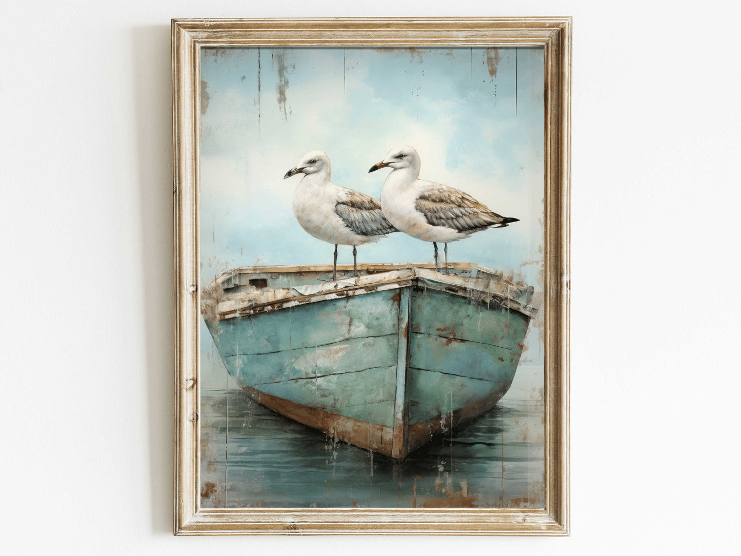 Seagull Wall Art, Sea Bird Art, Sea Gull Print, Row Boat Wall Art, Sea & Coastal Landscape Decor, Nautical Home Decor, DIGITAL Printable Art