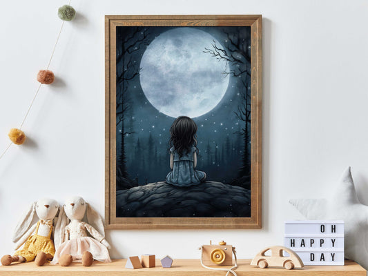 Unique Vintage Girl's Room Wall Art, Stars & Moon Nursery Print, Adventure Theme, Girly Decor, Stargazing Art Print,PRINTABLE Girls Wall Art