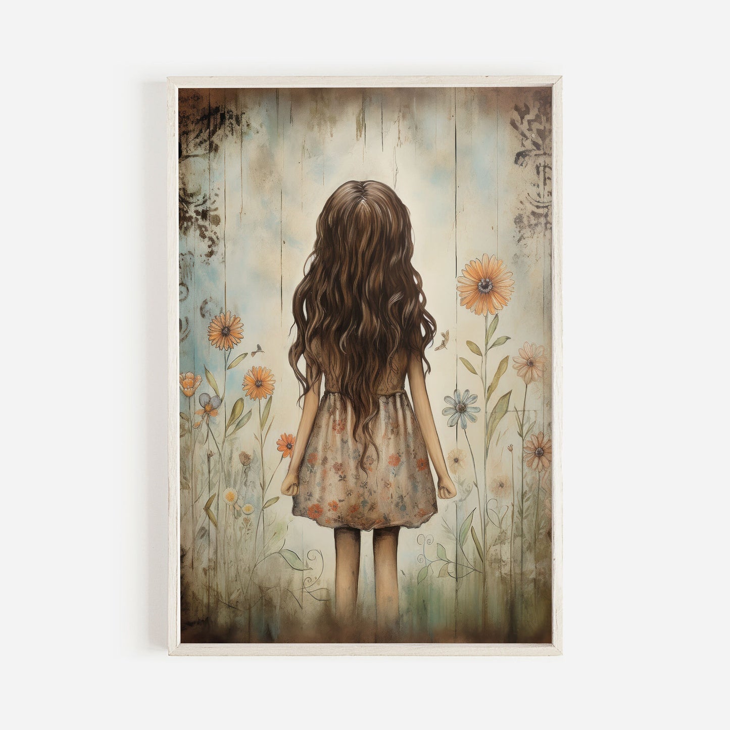 Wildflower Nursery Decor, Girly Wall Art Print, Toddler Girls' Nursery or Bedroom, Toddler Girl with Flowers, DIGITAL Printable Wall Art