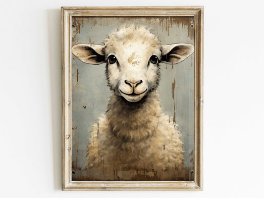 Sheep Art Print, Vintage Animal Print, Farm Animal Wall Art, Farmhouse Home Decor, Vintage Country Style Painting, DIGITAL Printable Art